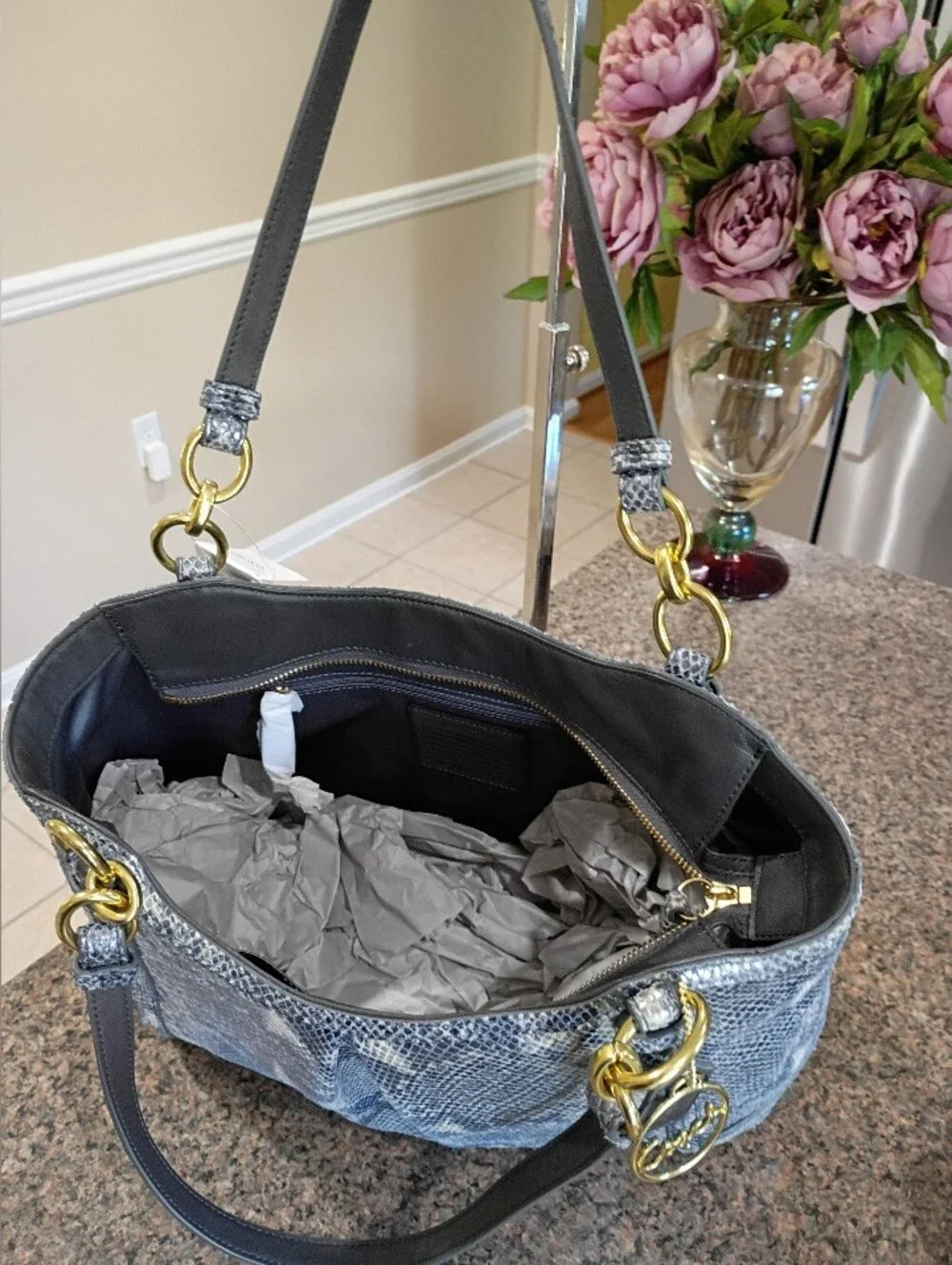 NWT Coach Alexandra Exotic Python Embossed Leather Bag